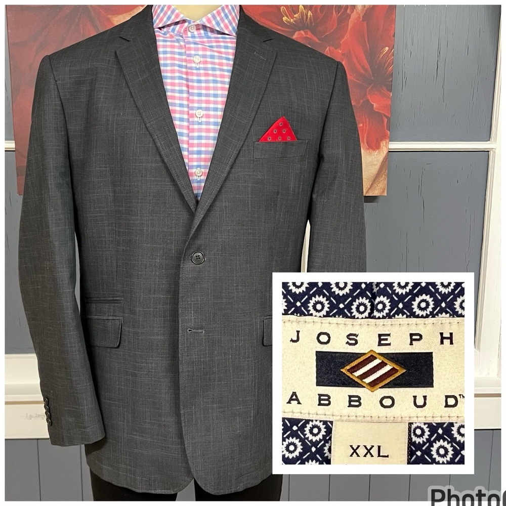 Joseph Abboud Cotton Blazer Jacket Sport‎ Coat Mens XXL (46R) Dark Gray Plaid